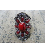 Rare Blessed Holy Red Gems Flower Silver Magic Ring Top Holy Lucky Buddh... - £11.73 GBP
