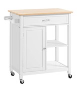 Rolling Kitchen Island Cart: Solid Wood Top, Storage Drawer, White - €183,27 EUR