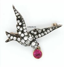 Antique Rose Cut Diamond Bird Brooch, Silver Purity 92.5, Art Deco Brooch - £265.57 GBP
