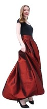 Burgundy Taffeta Maxi Skirt Outfit Women A-line Custom Plus Size Taffeta Skirt image 2