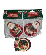 Vintage Lot Of 3 Santa Claus &amp; Bear Nutcracker Picture Ornaments - $26.04 CAD