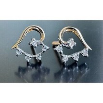 14K MULTI-TONE Gold And Diamond Heart Stud Earrings Sky - $256.11