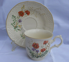 4 MIKASA MARGAUX COFFEE CUP SAUCER SETS LOTS D1006 BASKETWEAVE FLORAL  - $29.69