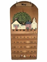 Perpetual Folk Art Solid Wood Tiles Vintage Calendar Town Display Made I... - $75.23