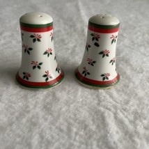 Vintage Lefton Salt Pepper Shakers Porcelain Holly Bow Christmas Japan 2509 FLAW - £15.87 GBP