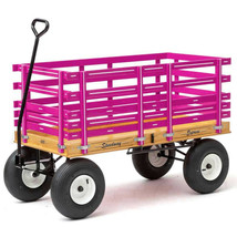 Bright Pink Extra High Side Rail Wagon - 48&quot; Garden Work Play Cart Amish Usa - £460.33 GBP
