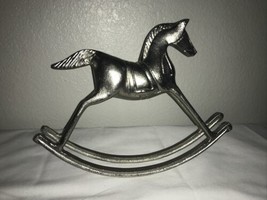 Silver Tone Rocking Horse Metal Figurine Equestrian Home Decor Nursery 9-1/2&quot; H - £23.53 GBP