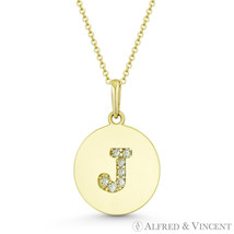 Initial Letter J CZ Crystal 14k Yellow Gold 18x12mm Round Disc Necklace Pendant - £88.45 GBP+