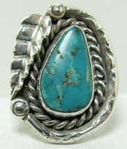 Native American Sterling Silver Blue Turquoise Ring Sz 5.75 Vintage Navajo Work - £39.14 GBP