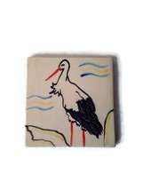 Artisan Ceramic Tile Wall Decor, Hand Painted Portugal Bird Tiles, Stork... - $46.86