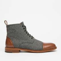 Tweed Brown Tone Cap Toe Genuine Vintage High Ankle Leather Lace Up Men Boots - £127.88 GBP+