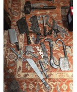Lot Of 13 Halloween Prop Weapon Lot Hammer Knife Shovel Pitch Fork Mache... - $77.11 CAD