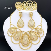 African Women Large Necklace Set Dubai Gold Color Jewelry Big Earrings Charm Bra - £54.68 GBP