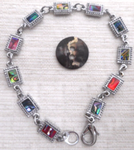 ABALONE Inlay Rectangle Bracelet Anklet Silver Tone Link Trendy Paula Shell - £11.71 GBP