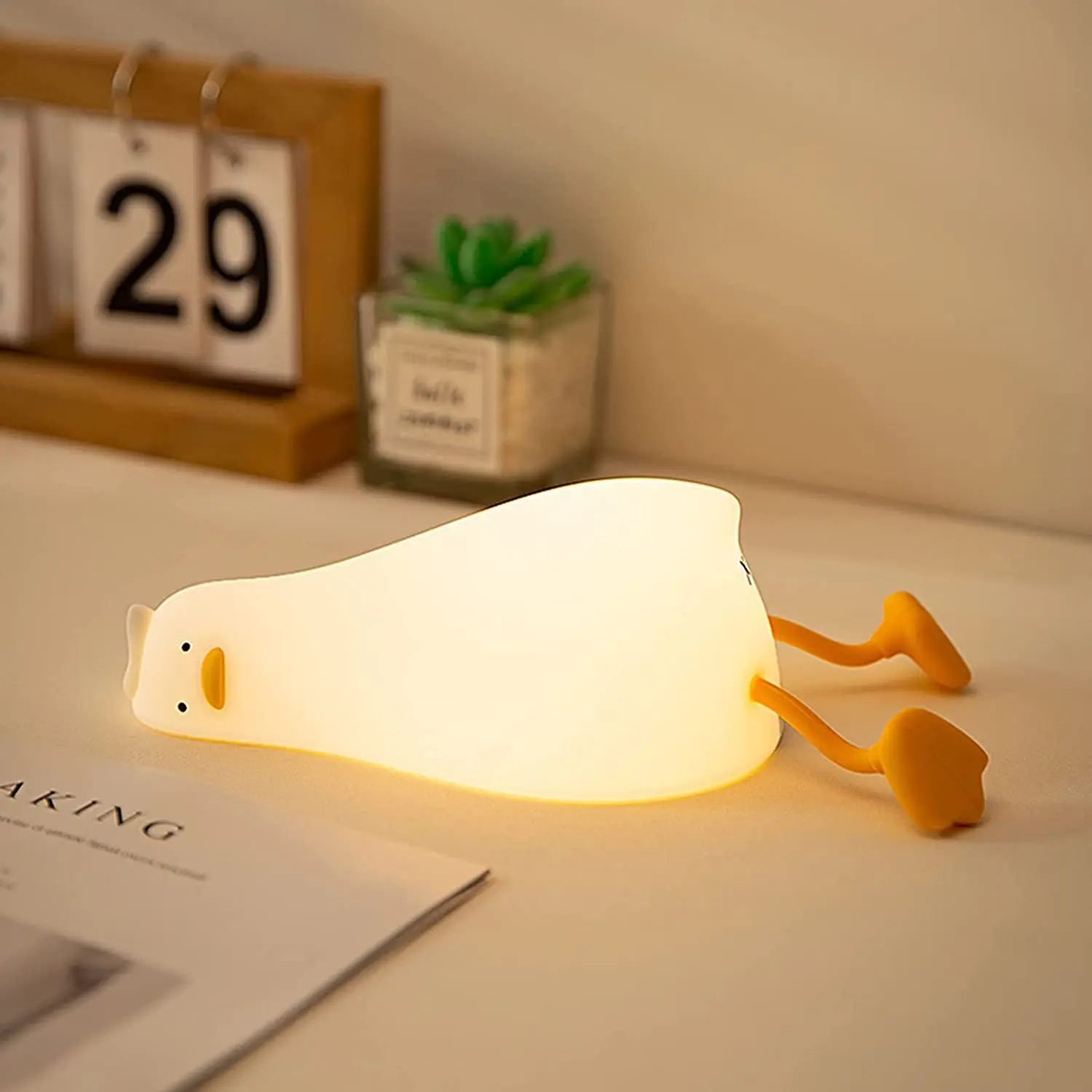 Benson Lying Flat Duck Night Light, LED Squishy Duck Lamp, Cute Light Up Duck, - £8.72 GBP