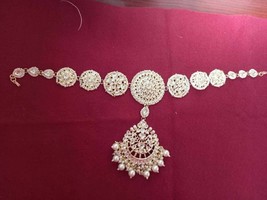 Indian Gold Plated Bollywood Style Kundan sheesh full Head Band Hair Jewelry Set - £30.36 GBP