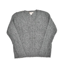 J Crew Alpaca Mohair Blend Sweater Womens M Grey V Neck Cable Knit Pullover - £24.28 GBP