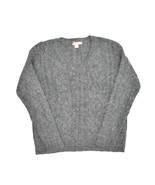J Crew Alpaca Mohair Blend Sweater Womens M Grey V Neck Cable Knit Pullover - £23.84 GBP