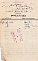BALTIMORE MARYLAND~JOHN J BUFFINGTON CO-SEED MERCHANTS~1907 BILLHEAD - £7.41 GBP