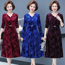 Middle-Aged And Elderly Female Autumn High Pressure Flower V-Neck Dress ... - £52.74 GBP+