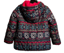 Carters Girls Puffer Jacket Size 5 Blue Pink Fleece Lined Full Zip Fair Isle - $20.58