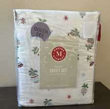 Martha Stewat Queen Sheet set Christmas Ornaments New Cotton Flannel - £77.36 GBP