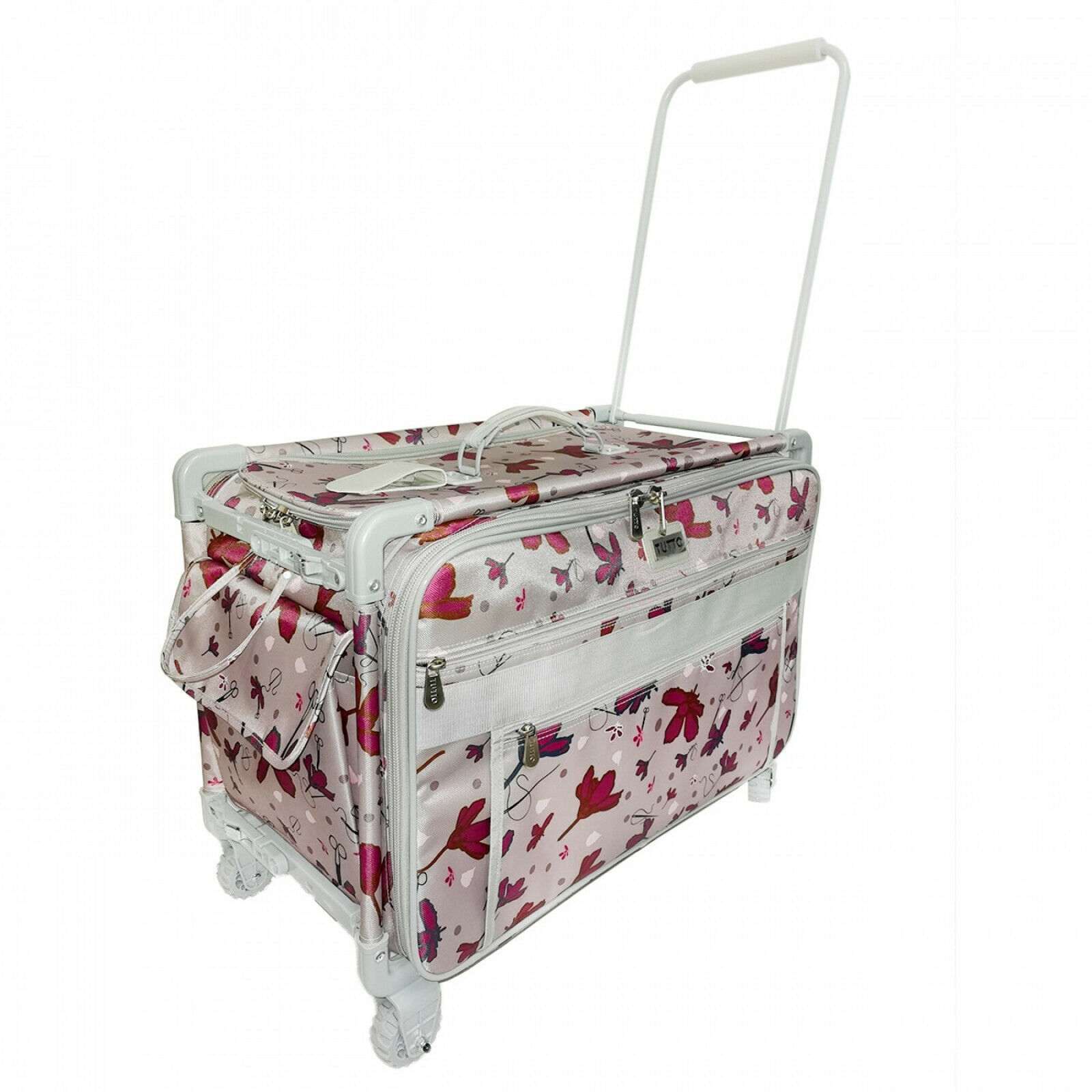 Tutto Large Sewing Machine Trolley Rose Gray with Pink Daisies Gray Frame - $316.76