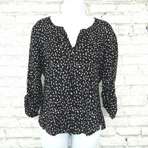 Old Navy Womens Top XS Black Polka Dot Button Up Roll Tab Sleeve V Neck - £14.06 GBP