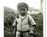 Small Fry Unalaska Real Photo Postcard Boy in Jughead Hat Smoking a Pipe - $21.81