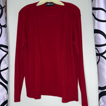 Sag Harbor red ribbed cardigan with attached blouse - $13.72