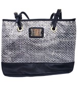 Nicole Miller Designer Handbag Silver &amp; Black  Zip &amp; Slip Pockets Snap C... - £11.50 GBP