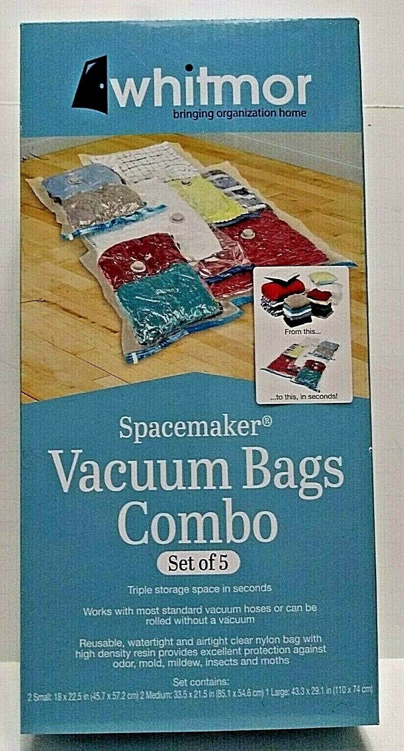 New Whitmor Spacemaker Vacuum Bags Combo Set of 5 Bags 1 Lg, 2 Med, 2 Sm - $7.69