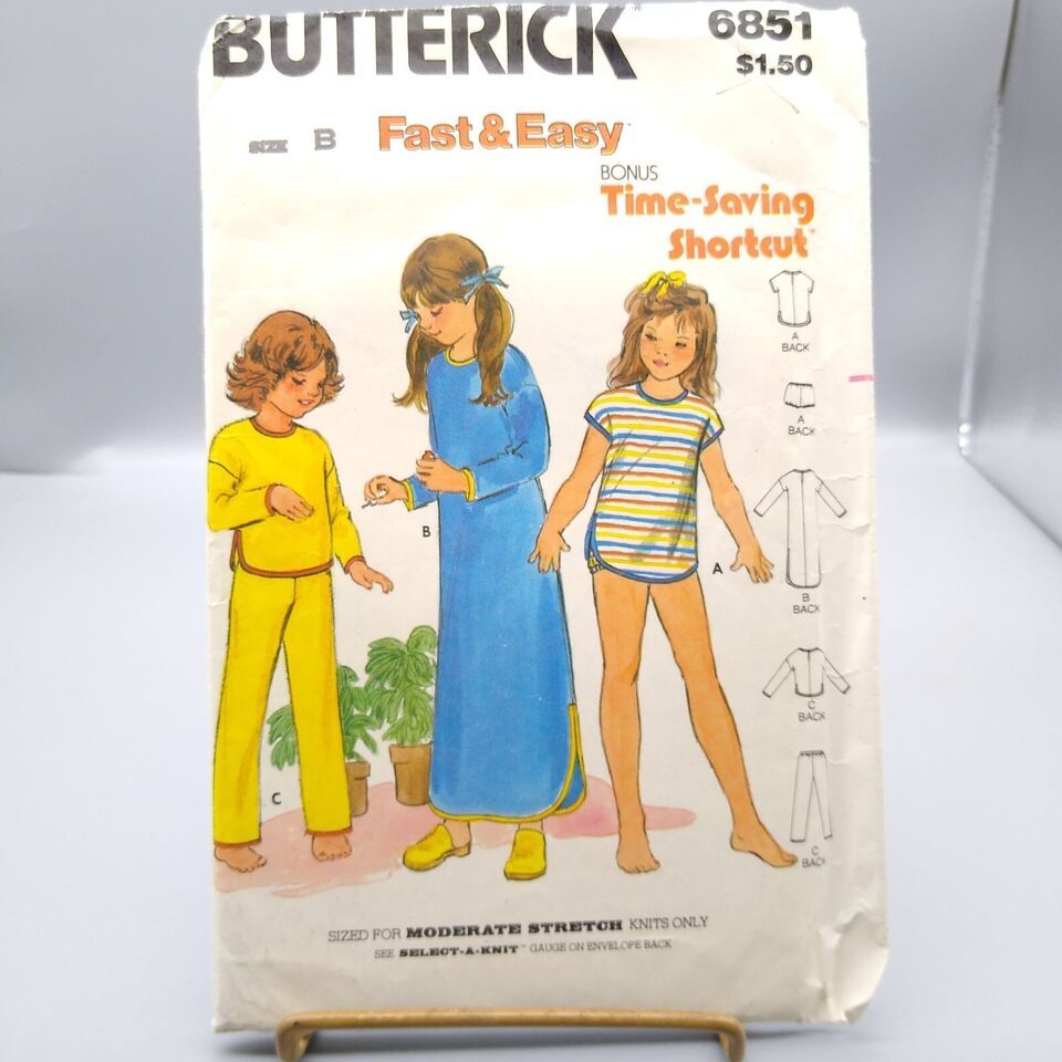 Vintage Sewing PATTERN Butterick 6851, Girls Fast and Easy 1980s Childrens Night - $12.60