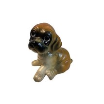 Vintage Brown and Black puppy dog bone china figure 2.5 inch tall - $13.84