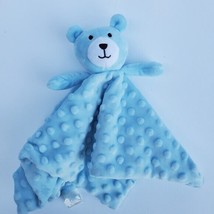Okie Dokie Blue Teddy Bear Baby Security Blanket/ Lovie Raised Minky Dot NEW - $22.76