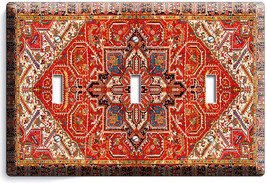 PERSIAN RUG PATTERN RED ORNAMENT TRIPLE LIGHT SWITCH COVER PLATE ROOM HO... - £13.30 GBP