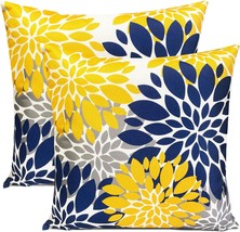 The Set Of Two Decorative Throw Pillow Covers Is Blue And Yellow, Measuring 18 - £29.82 GBP