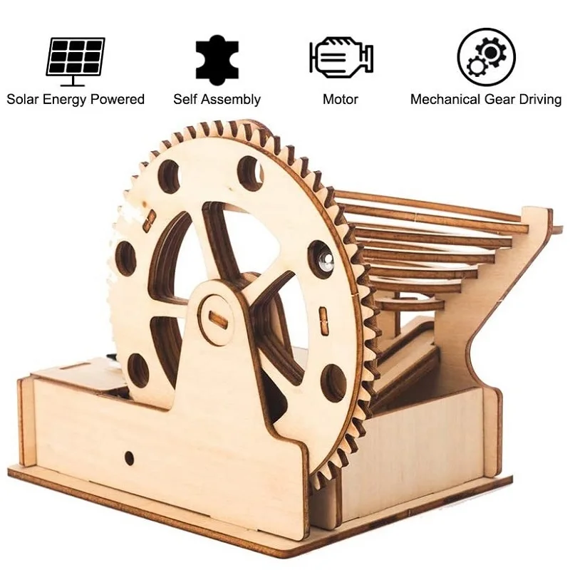 3D Wooden Marble Run Ball Solar Powered DIY Model Assembled Craft Kit Mechanical - £22.84 GBP