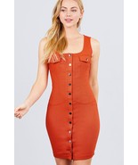 Sleeveless Deep Square Neck Button Down Detail Mini Woven Dress - $327.62 MXN