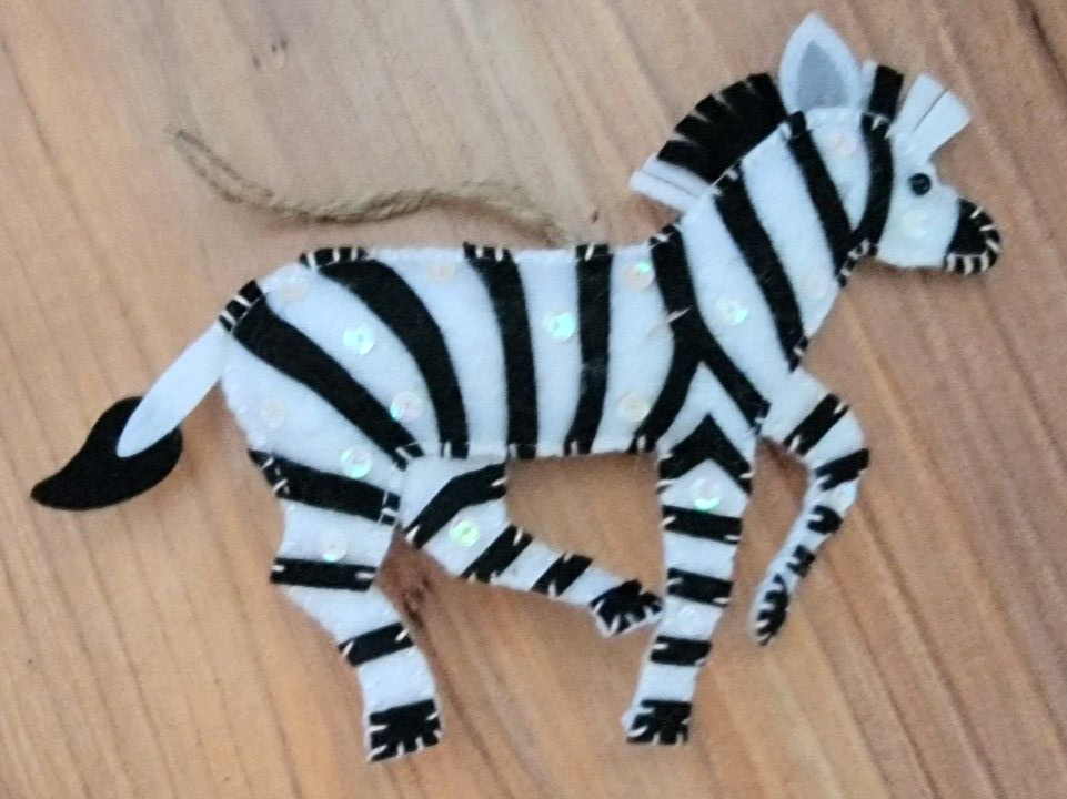 Primary image for Pottery Barn St Jude  Set of FOUR Felt ZEBRA Christmas Ornaments  NEW WITH TAGS