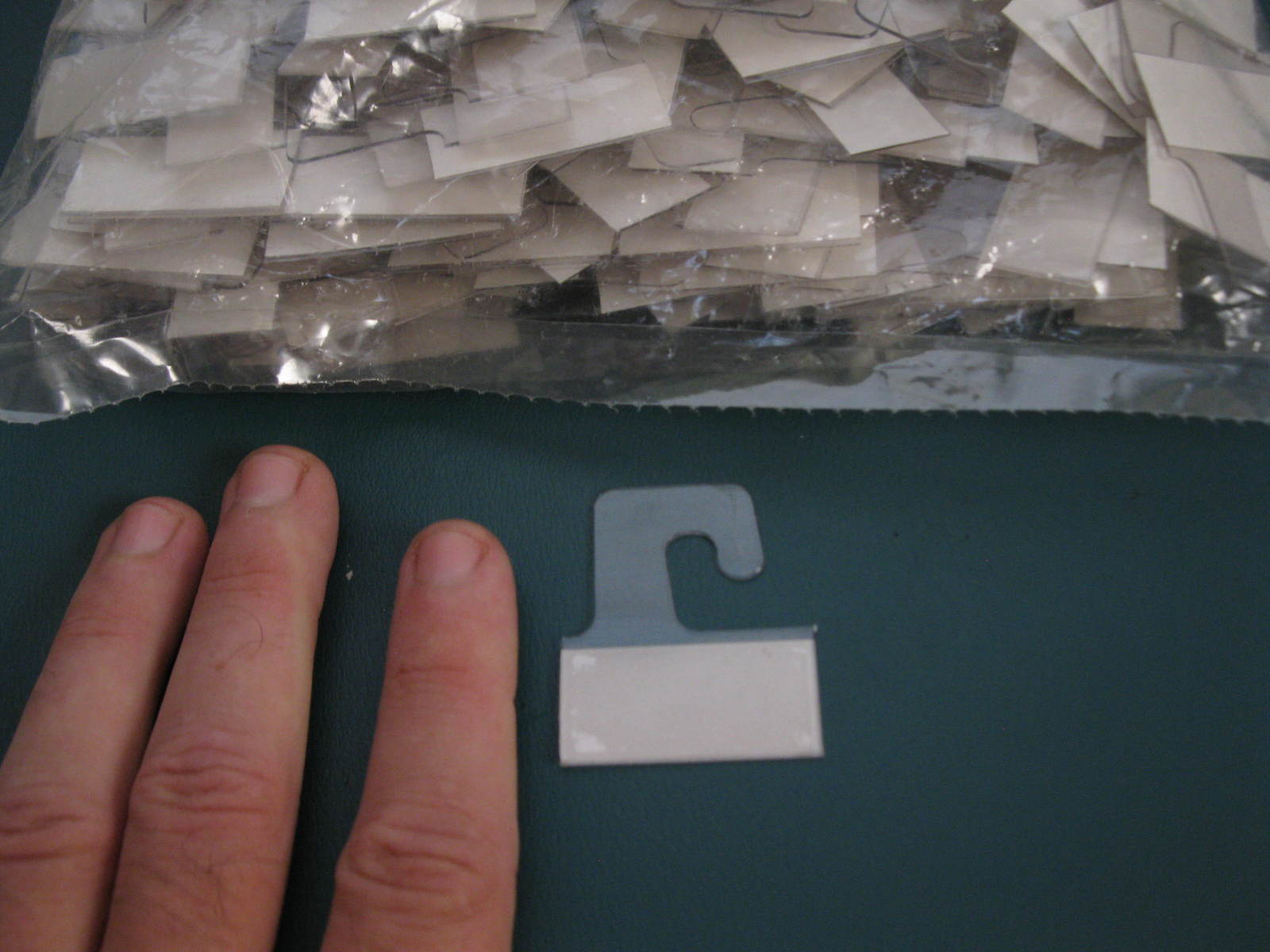 Small Business products: 100 Brand New Retail Peg Hanger Hook Tags w/ Glue Strip
