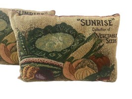 Tapestry Throw Pillows Set Lot 2 Vegetable Seeds Farm Farmhouse Country Vintage - £43.83 GBP