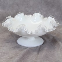 Fenton Silver Crest Footed Comport 1950&#39;s White Milk Glass Ruffle Fluted  MCM - $32.33