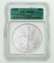 2004 American Silver Eagle Graded by ICG as MS-70! Perfect Strike - £99.68 GBP