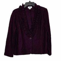 Ann Taylor LOFT Cardigan Sweater Size Large Wine Womens Wool Blend Ruffle - £13.06 GBP