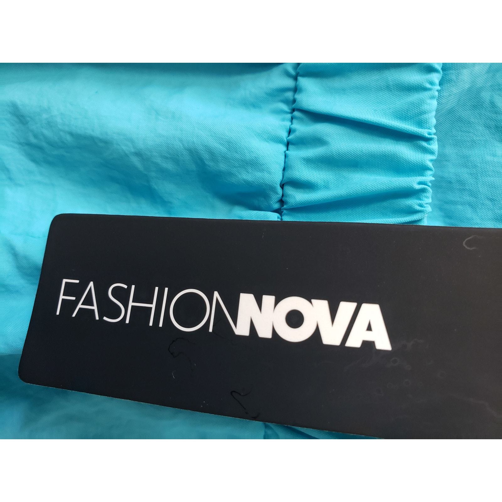 Fashion Nova Jumpsuit Womens S Blue Off Shoulder Pockets Tapered Leg Zip Front Item image 3
