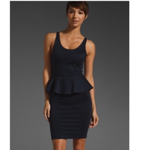 Alice + Olivia Employed Mini Dress Dark Blue Size 2 Peplum Sleeveless Bo... - $53.58