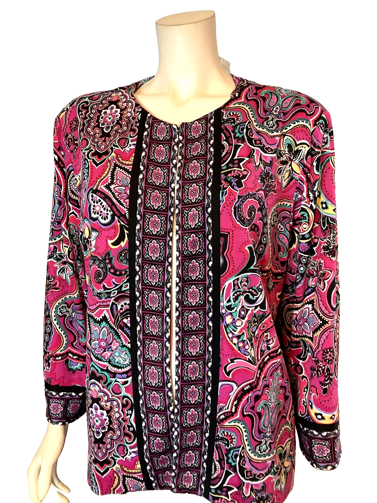 Joan Rivers Pink Paisley 3/4 Sleeve Open Lined Cardigan XL NWT - $18.99