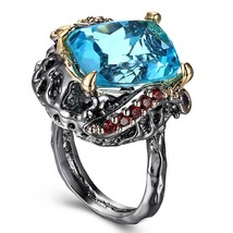 DreamCarnival 1989 Brand New Gothic Ring for Women Big Blue Square Sparkling Cut - $29.30