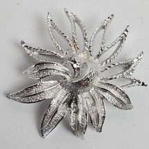 Vintage Japan Statement Brooch Pin Silver Tone Flower 1.75 Inch - $16.83